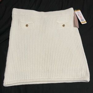 French Connection Cream Knit Mini Skirt Gold Button Detail NWT Size M